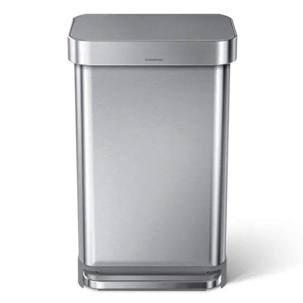 simplehuman 45 Liter Rectangular Kitchen Step Soft-Close Brushed Stainless Steel with Plastic Lid Hands-Free Trash Can