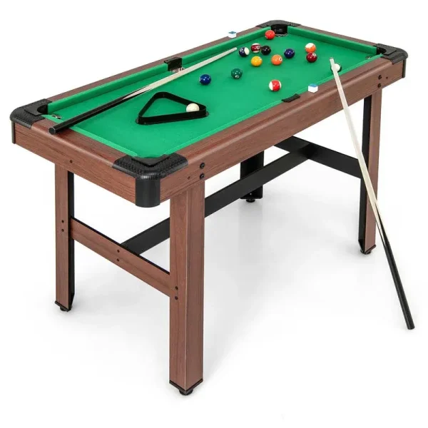 48" Mini Pool Table, Wooden Billiards Table with 16 Balls, 2 Cue Sticks, 2 Chalks, Triangle & Brush for Adults Kids Family Party, Game Room