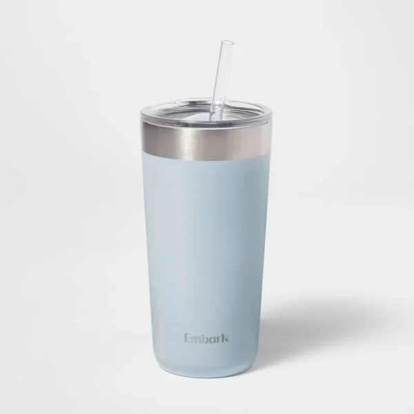 20oz Stainless Steel Straw Tumbler Light Blue - Embark