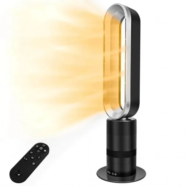 Gvode 32 in. Space Heater Bladeless Tower Fan, Heater and Fan Combo, 9H Timer 10 Speeds, Remote Control, Black