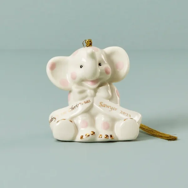 Personalized Baby's Pink Elephant Ornament - Lenox
