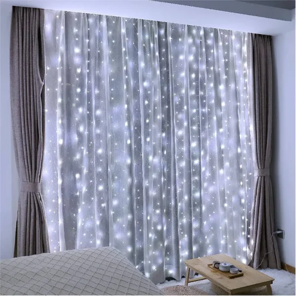 ZSJWL 300 LED White Curtain Lights, 9.8x9.8ft DIY Windows Fairy String Lights with Remote 8 Modes Timer for Bedroom, USB Plug
