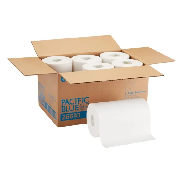 Georgia Pacific Hardwound Paper Towel Roll, Nonperforated, 9" x 400 ft, White, 6 Rolls/Carton