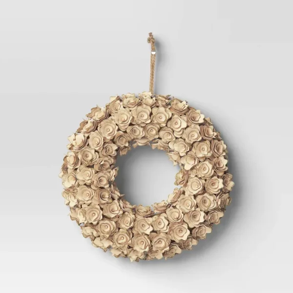 Curled Wood Christmas Wreath Cream - Threshold