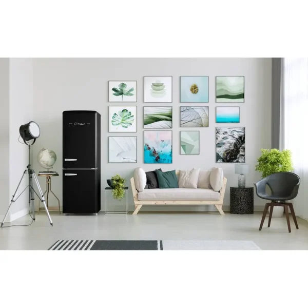 Unique Bottom Freezer Refrigerator 63.8-Inch x 21.6-Inch x 24.2-inch Classic Retro Energy Star Compliant 7 Cu. ft., Finish: BlackUGP-215L B AC