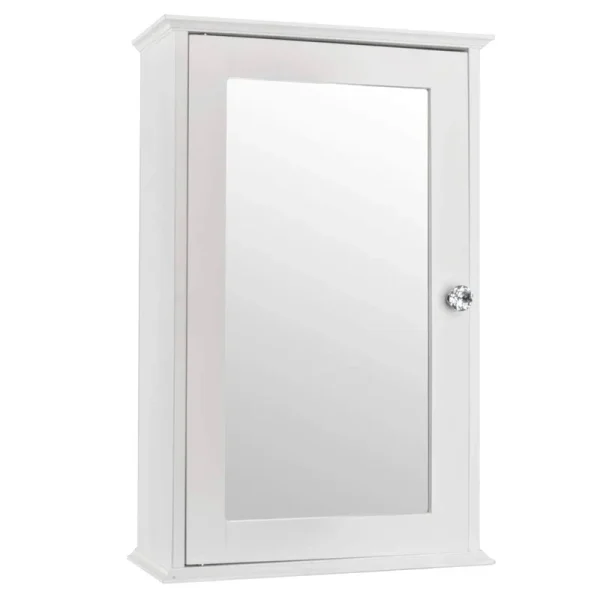 Kcelarec Mirrored Bathroom Medicine Cabinet, Wall Mount Bathroom Storage Cabinet with with Single Door & Adjustable Shelf,White
