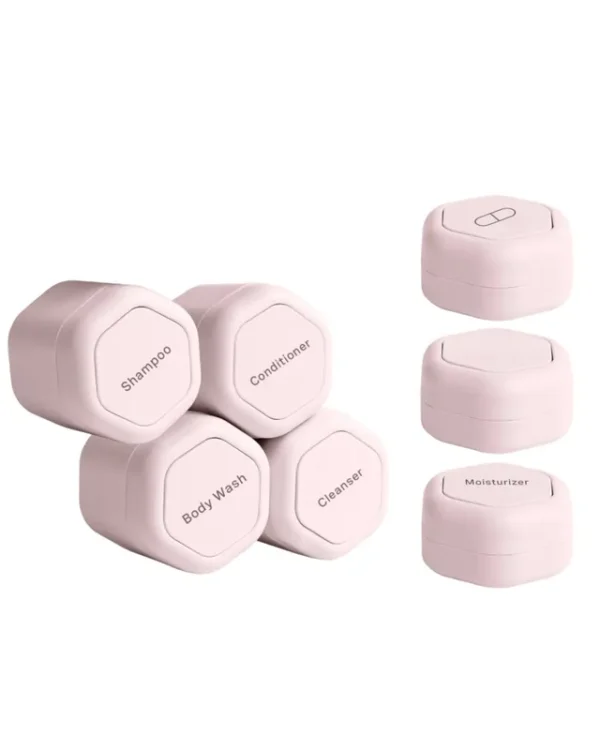 Cadence Travel Containers - Daily Routine Capsule Set - Magnetic Travel Capsules - for Shampoo, Conditioner, Body Wash, Pills, and More - 4 Flex