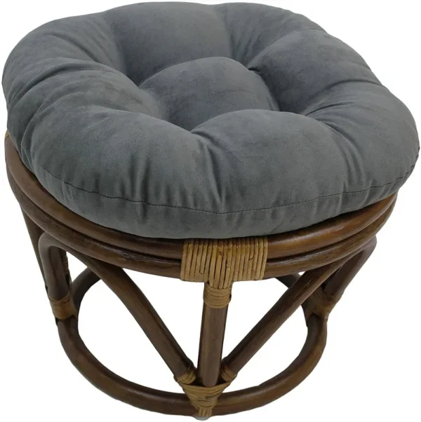 Blazing Needles 18 in. Round Solid MicroSuede Tufted Footstool Cushion, Steel Grey