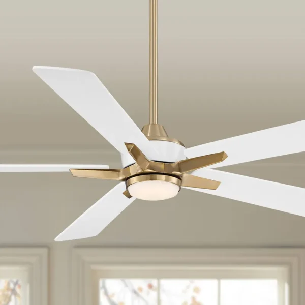 Casa Vieja 52" Vegas Nights Modern Indoor Outdoor Ceiling Fan with Dimmable LED Light Remote Control Soft Brass White Damp Rated for Patio Exterior