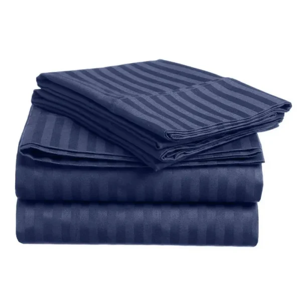 Home Sweet Home 1800 Luxurious Hotel Extra Soft Deep Pocket Stripe Sheet Set (Twin, Navy), Blue