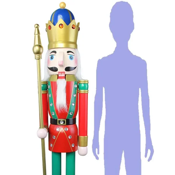 CDL 48" 4ft Tall Life-Size Large/Giant Red Christmas Wooden Nutcracker King Ornament on Stand Holds Golden Scepter for Indoor Outdoor Xmas/Event