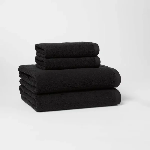 Room Essentials Antimicrobial 100% Cotton Bath Towel Set 4 Piece Black
