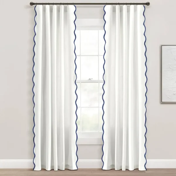 Yolonda Curtain (Set of 2) Birch Lane Curtain Color: Navy/White