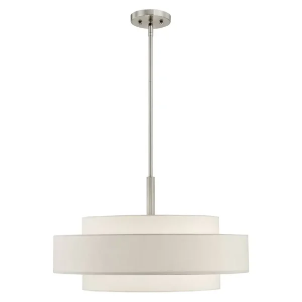 Paquette 5 - Light Shaded Drum Chandelier Andover Mills Finish: Brushed Nickel, Shade Color: Off-White