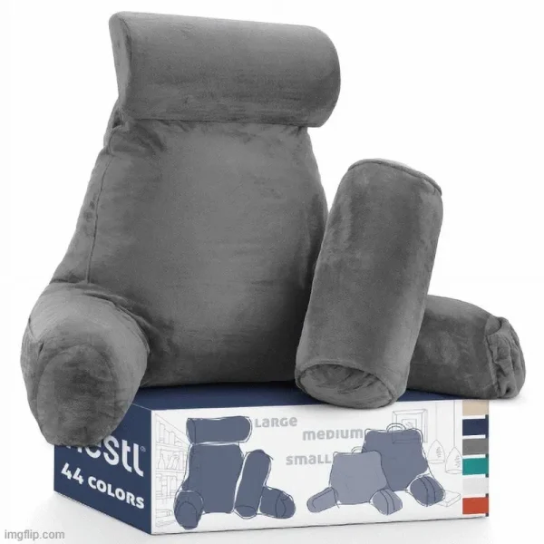 Nestl Backrest Reading Pillow Bed Rest Pillow with Arms Shredded Memory Foam Back Support Pillows Large Gray