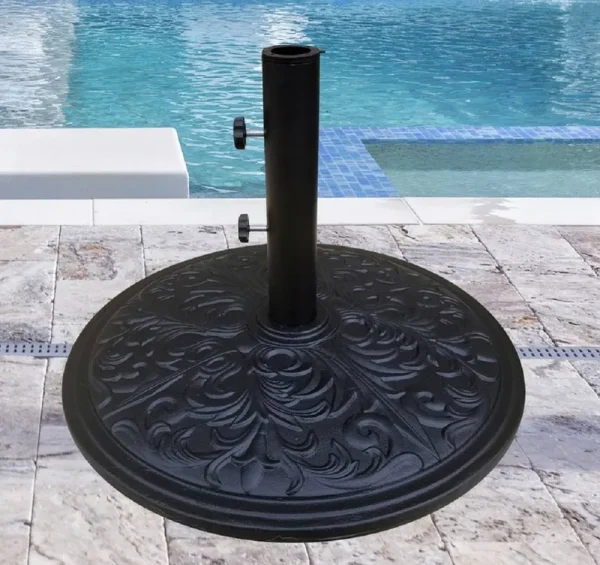Tropishade Heavy Duty Cast Iron Patio Umbrella Base, Black, 50 lbs Weight, 1.5-in to 3-in Pole Diameter, Euro Deco Style, 26-in x 26-in x 5 | 050TSBK