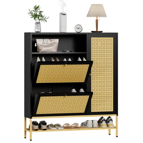 AECOJOY Shoe Storage Cabinet with 2 Flip Drawers - Hidden Shoe Organizer for Entryway, Metal Shoe Rack with Door & Open Storage