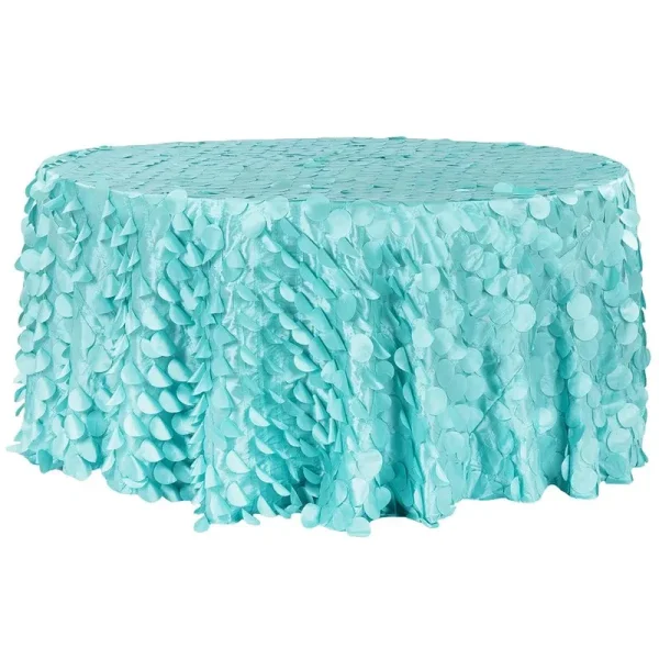Light Turquoise Petal Circle Taffeta Round Tablecloth Size: 120 in | Wedding | Event | Wholesale by CV Linens