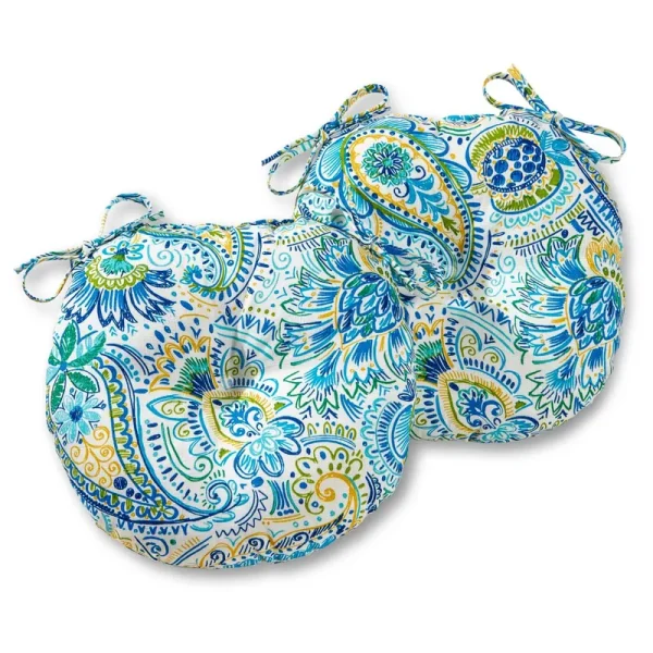 Kensington Garden 2pc 15"x15" Paisley Outdoor Seat Cushions Baltic