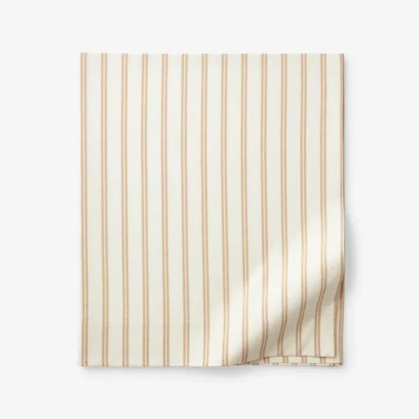 Narrow Stripe T200 Yarn Dyed Gold Cotton Percale Queen Flat Sheet