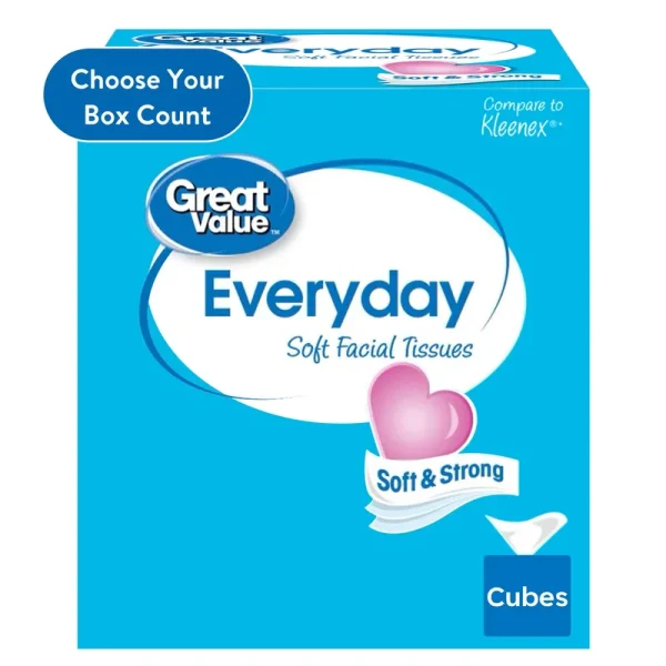 Great Value Everyday Soft Facial Tissues, 2 Ply, 80 Count