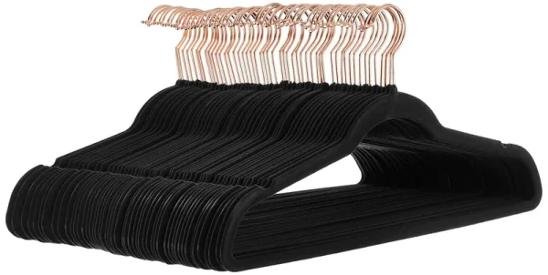 Basics Slim, Velvet, Non-Slip Clothes Suit Hangers, Black/Gold - Pack of 50