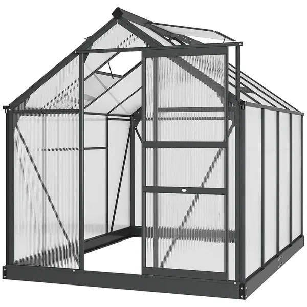 Outsunny 6' x 8' x 6.5' Large Polycarbonate Walk-In Greenhouse, Gray