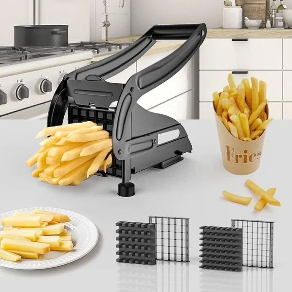 French Fry Cutter Stainless Steel, Professional Potato Cutter for French Fries with 2 Blades, French Fry Cutter Great for Potatoes Carrots Cucumbers