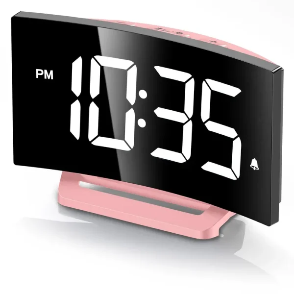 GOLOZA Digital Alarm Clock for Bedroom, Digital Clock with Modern Curved Design, Conspicuous LED Numbers, 5 Levels Brightness+Off,2 Volume, 3 Alarm