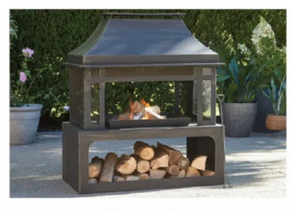 Four Seasons Courtyard 100891 Wood Burning Fireplace with Log Rack & Tool Black