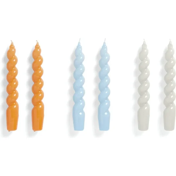 Hay Spiral Candle Set of 6 Tangerine | Light Blue | Light Grey