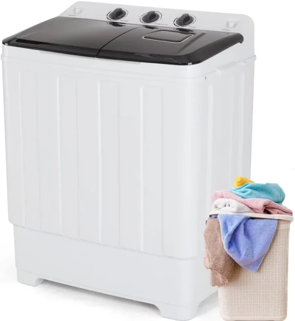 Qhomic Portable Washer 30 lb, 2 - in - 1 Twin Tub Washer & Dryer Combo Compact Semi - Automatic Washing Machine with Drain Pump, Black