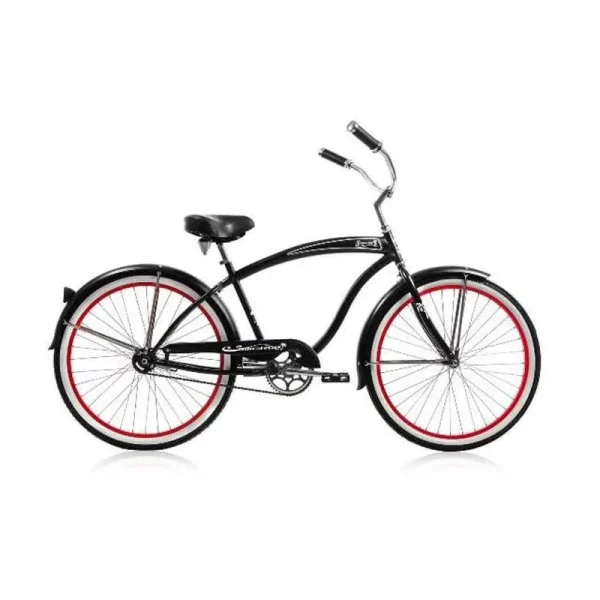 Micargi ROVER GX 26" Beach Cruiser Coaster Brake Single Speed Stainless Steel Spokes One Piece Crank Alloy Red Rims 36H White Wall Tire with Fenders Color: Black/Red Rim