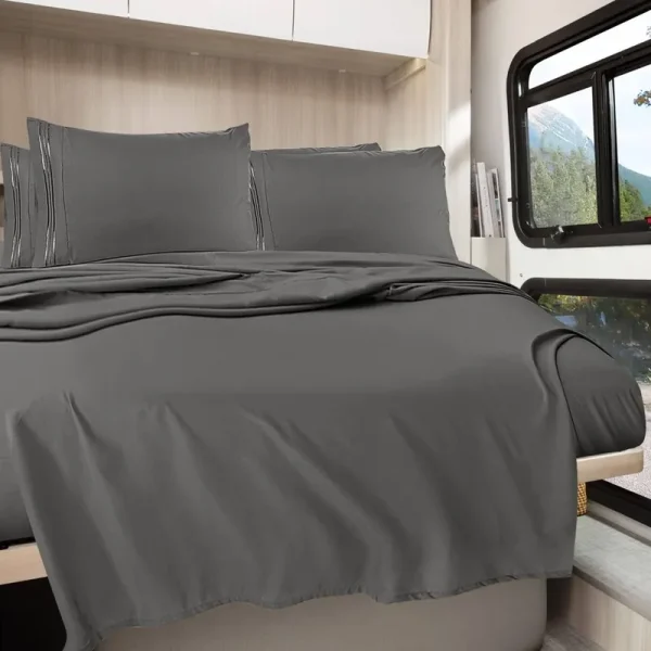 Clara Clark RV/Short Queen 6-Piece Bed Set for Campers - Deep Pocket Fitted Sheet Luxury Soft Microfiber, Gray