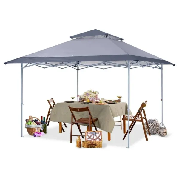 13 ft. x 13 ft. Gray Pop-Up Canopy Tent Outdoor Gazebo Double Roof Wit