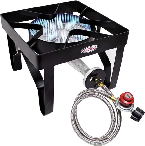 Gasone Propane Single Gas Burner 200, 000BTU Heavy Duty - 0 - 20 PSI Adjustable Regulator and Hose Camp