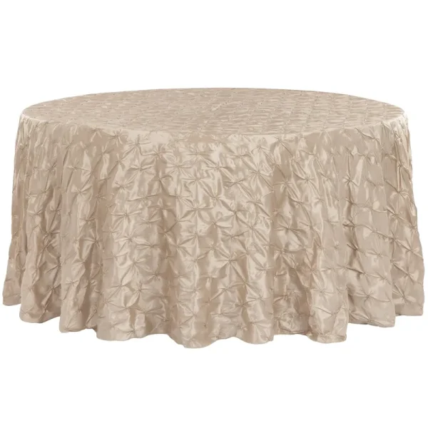 132 in Pinchwheel Round Tablecloth in Champagne | Taffeta | Wedding | Event | Wholesale by CV Linens