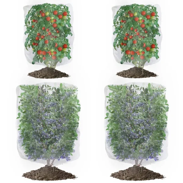 4 Pack Garden Mesh Netting for Plants, Insect Bird Netting Pest Barrier Bag with Drawstring, 2 Size Tomato Protective Cover Fruits Tree Blueberry