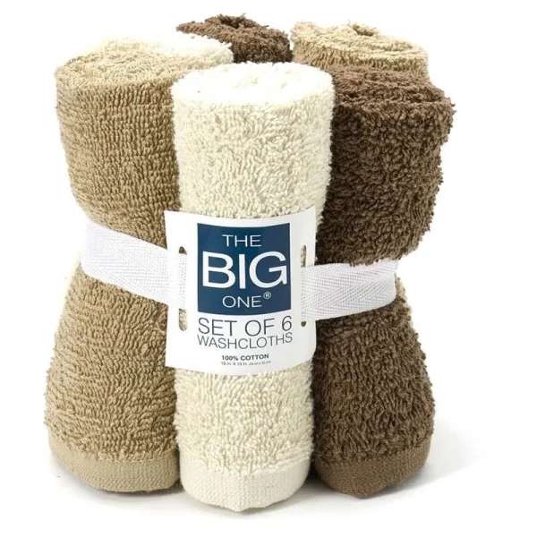 The Big One 6-Pack Solid Washcloths (Linen)