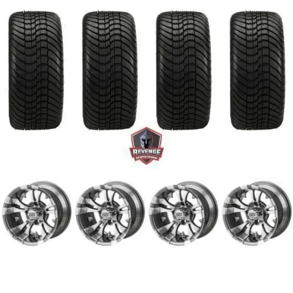 12" Warlock Gun Metal Golf Cart Wheels and Tires Combo (215/35 - 12) Set of 4