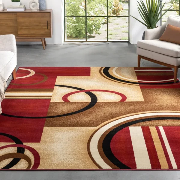 Well Woven Barclay Arcs & Shapes Modern Geometric Red 3'11" x 5'3" Area Rug