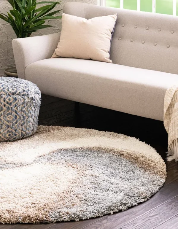 Soft Touch Shag 6 ft Round Khaki Abstract Area Rug
