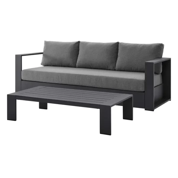 Lounge Sofa Table Set, Grey Gray, Aluminum, Metal, Fabric, Modern Contemporary, Outdoor Patio Balcony Cafe Bistro Garden Furniture Hotel Hospitality