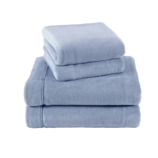 Laura Ashley Solid Plush Fleece Sheet Set, King, Blue