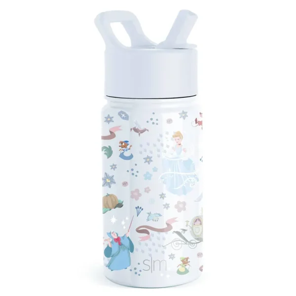 Simple Modern Disney Princess Cinderella Kids Water Bottle with Straw Lid | Insulated Stainless Steel Cup for Grils, School | 14oz, Cinderella Floral