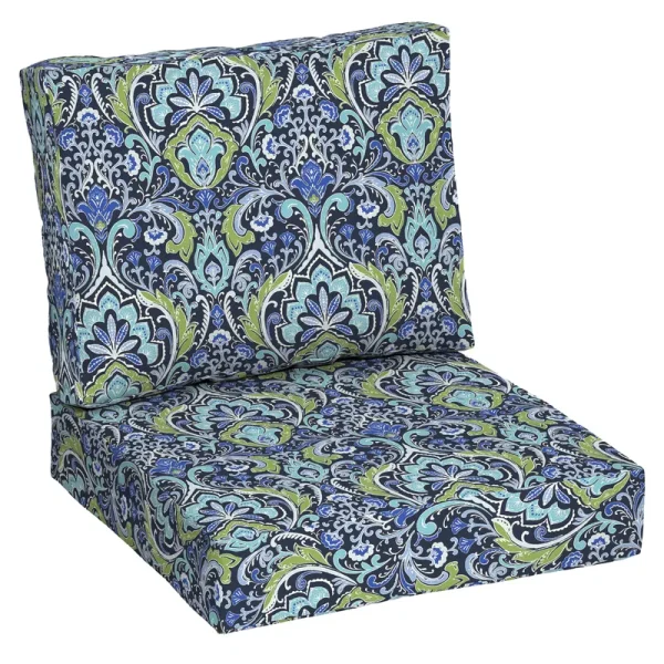 Better Homes & Gardens 42 inch x 24 inch Blue Damask Outdoor 2-Piece Deep Seat Cushion, Size: 24 x 24