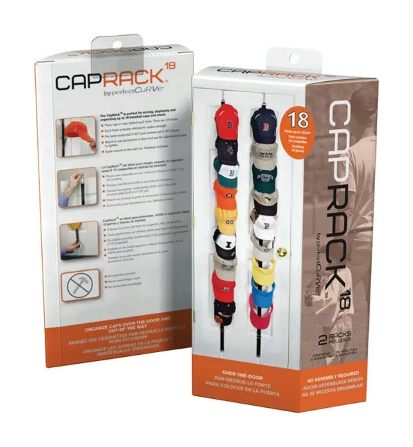 Perfect Curve 18 Baseball Cap Holder Rack, Black