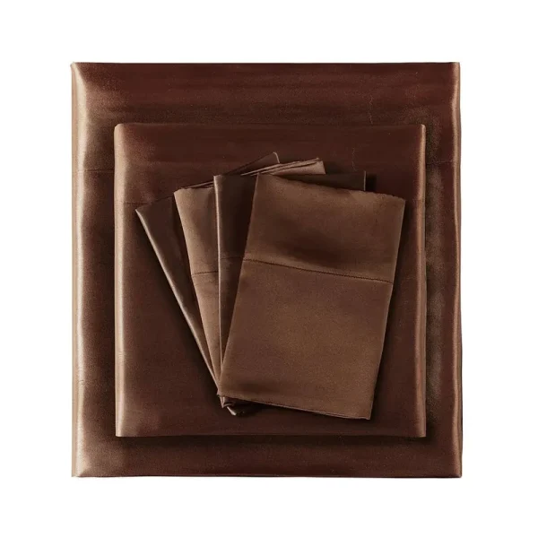Madison Park Essentials Satin 6-Piece Sheet Set, Chocolate, Queen