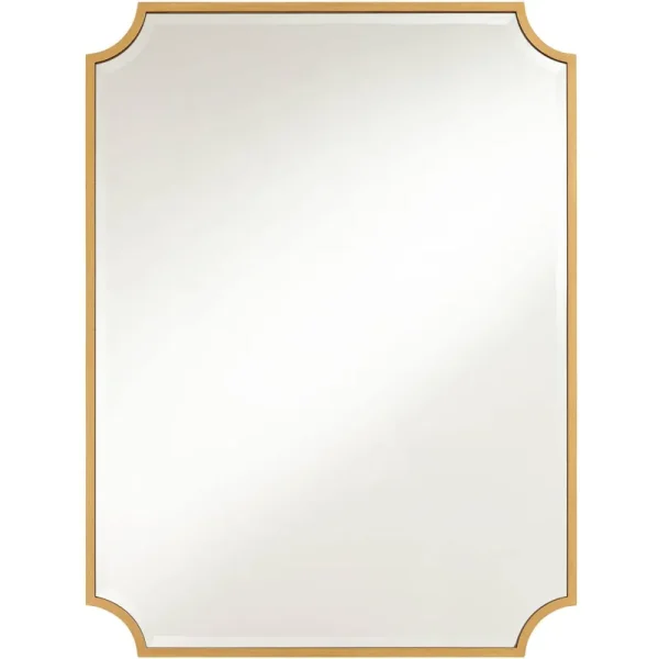 Noble Park Jacinda Rectangular Vanity Decorative Wall Mirror Modern Beveled Rounded Cut Edge Gold Frame 30" Wide for Bathroom Bedroom Living Room