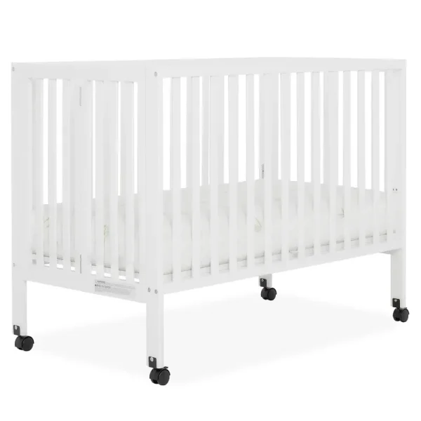 Dream on Me Quinn Full - Size Folding Crib. Removable Wheels. Modern Nursey. Adjustable Mattress Support. Patent Folding System in White